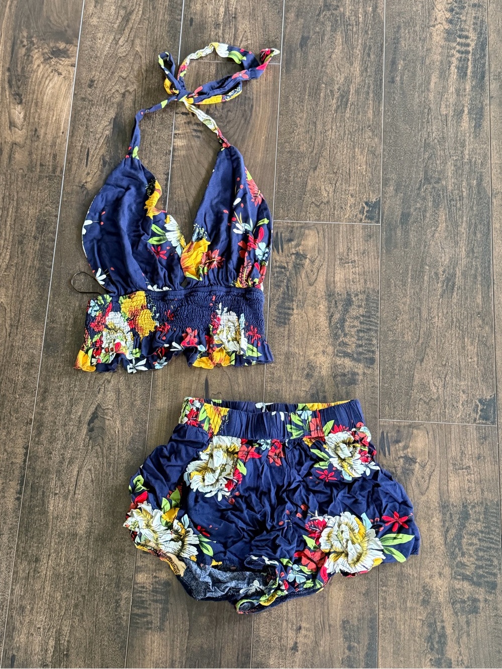 Navy Floral Halter and Shorts Set